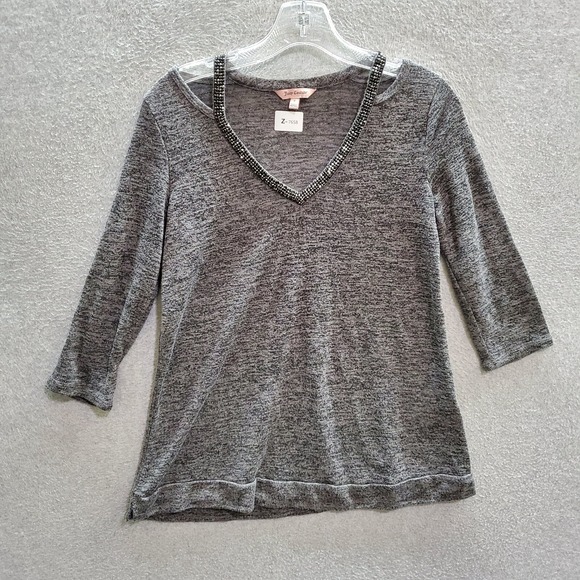 Juicy Couture Women Top Small Gray Blouse Studded Cold Shoulder 3/4 Sleeve - Picture 1 of 8